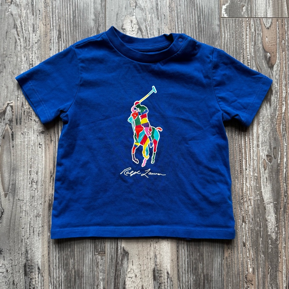 Ralph Lauren Blue Multicolor Baby Short Sleeve Shirt 12 Months Basic Staple